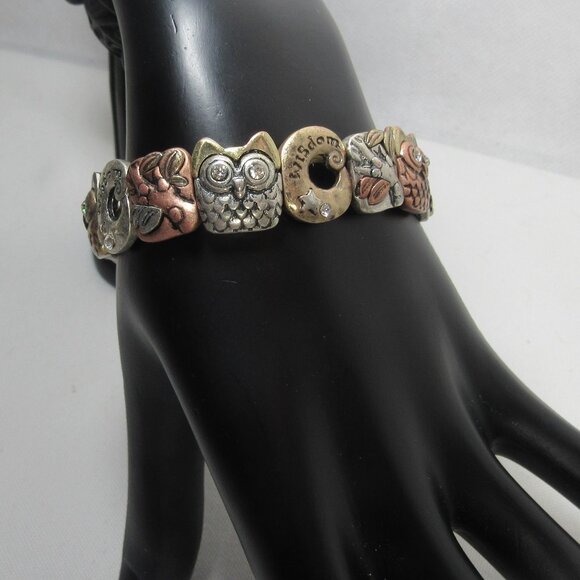 BOHO OWL WISDOM BRACELET STRETCH 7.5 - 8 COPPER BRASS SILVER - Picture 5 of 8